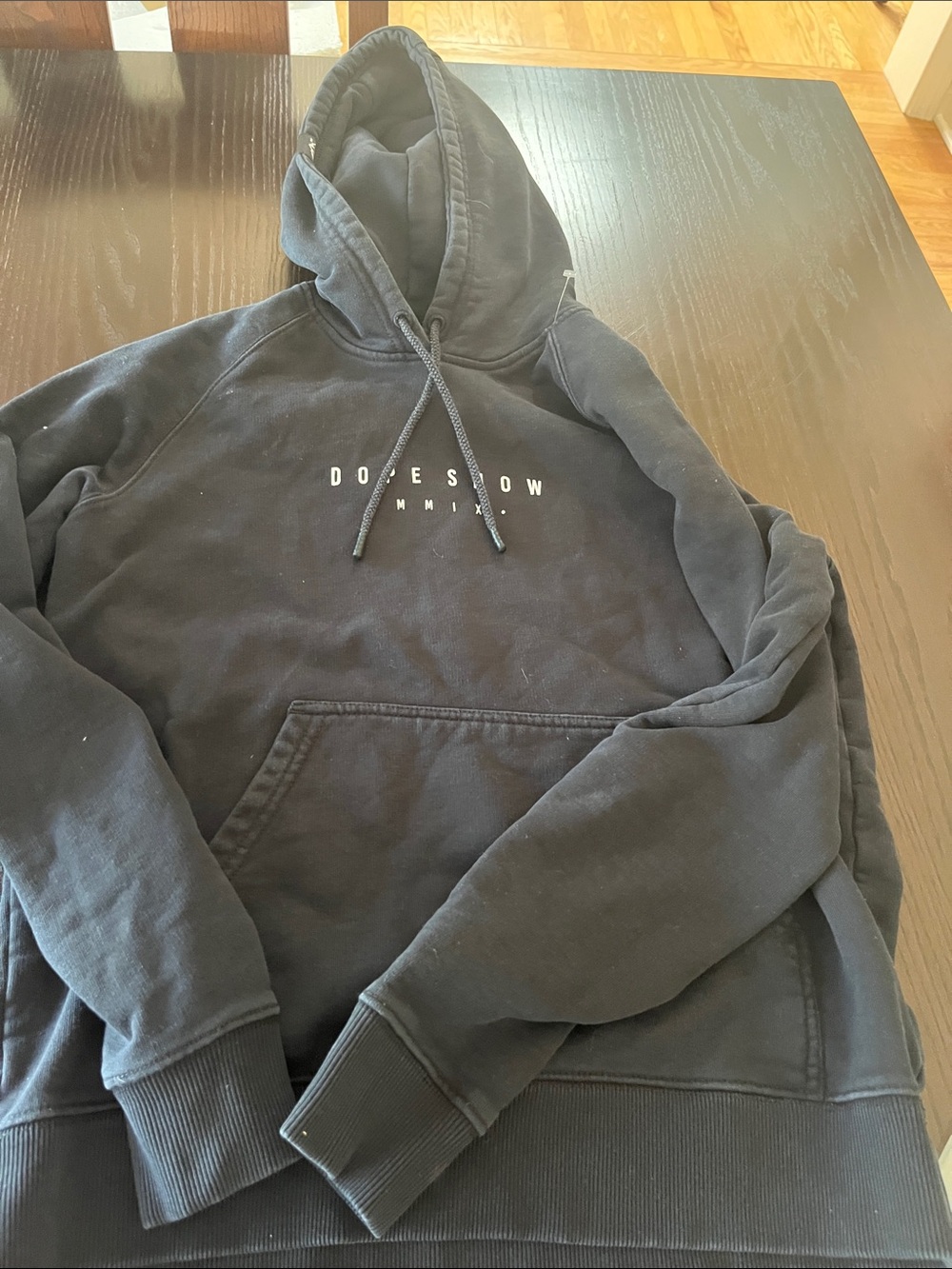 DOPE Black Hoodie with Logo Tag and Drawcords